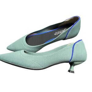 Bernava Pointed Toe Kitten Heel Pumps Sage Green Size 7.5